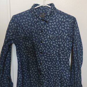 United by Blue Collared Button Up Shirt - Blue with grass/wheat pattern